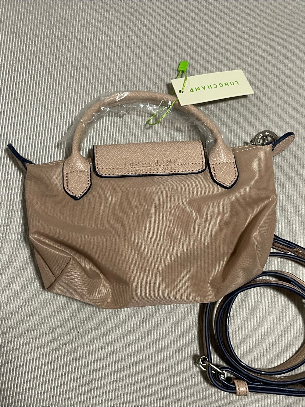 Longchamp Beige Mini Top-Handle Crossbody with Navy Trim - Picture 4 of 4